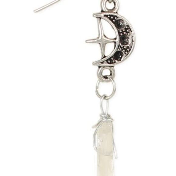 Crystal Moon Silver Celestial Earrings - Picture 1 of 2